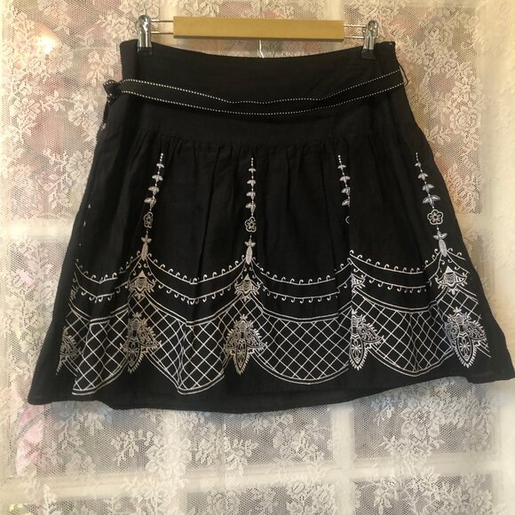 Speechless Med Black White Embroidered Fit & Flare Mini Skirt Lined Belted - Picture 1 of 5
